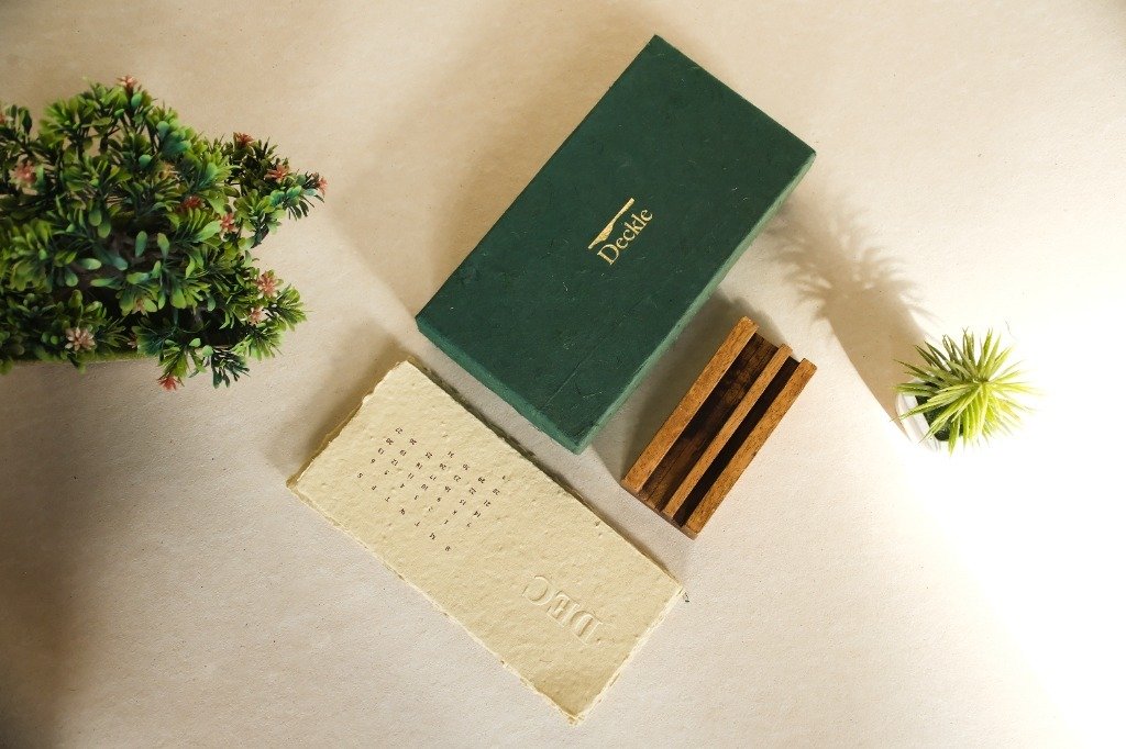 hemp paper og hemp OG Hemp Deckle Seed Paper Calendar Luxury Gift Box Set with gold foil box, reclaimed wood base, and dec card